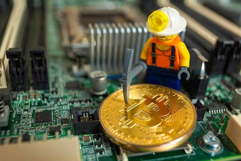 Asic farm mining for shiny golden bitcoin cryptocurrency