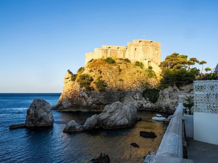 Morning light, fortress at the old harbour, Dubrovnik, Dalmatia, Croatia, Europe