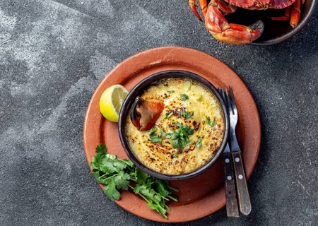 Food, Food, CHILEAN FOOD. Baked crabmeat crab meat with cheese, cream and bread. Traditional dish