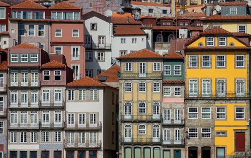 View of traditional colorful houses in Ribeira, Porto, Portugal, Iberian Peninsula, Europe