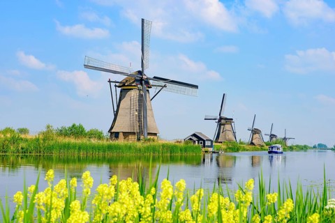 The windmills in Kinderdijk, a UNESCO World Heritage site in Rotterdam, Netherlands