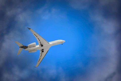 White Plane with Landing Gear in the Sky Varna, Bulgaria, Europe