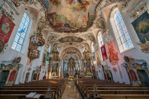 Rococo church of St Ulrich, affectionately known as -the little meadow-, Seeg, Allgäu, Bavaria,