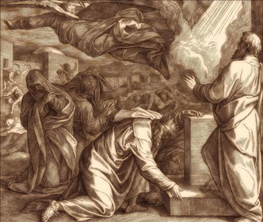 The destroying angel killing the inhabitants of Jerusalem, Old Testament, by Julius Schnorr von
