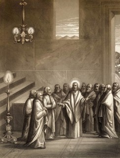 Prayer after the Last Supper, New Testament, steel engraving 1853, digitally restored