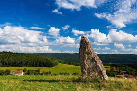 Millennium menhir on the hill at sunset