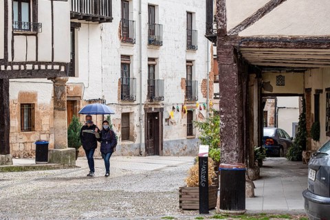 Bishop Peña Square, Covarrubias, Burgos province, Spain, Europe