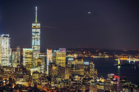 World Trade Center and the night view. Shooting Location: New York, Manhattan