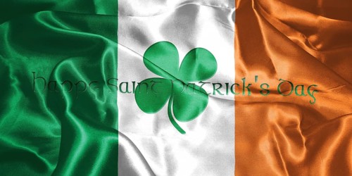 St. Patrick's Day. Flag Of Ireland With Clover Leafs 3D illustration