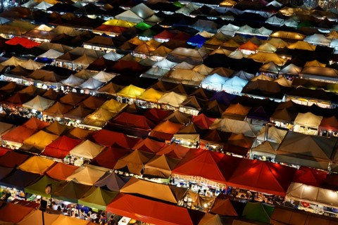 Night view of Talat lot Phi Ratchada Thailand. Shooting Location: Bangkok, Thailand, Asia