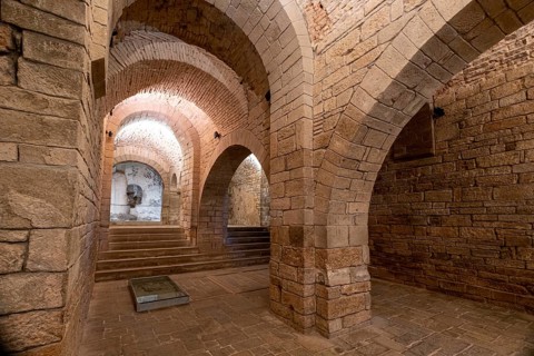 Pre-romanesque church, Royal Monastery of San Juan de la Peña, Botaya, Huesca, Aragon, Spain,