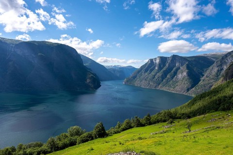 View of the famous Aurlandsfjord in Norway, a UNESCO World Heritage Site