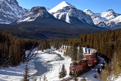 Lake Louise Rocky Mountains Train Tracks Morants Curve Canada