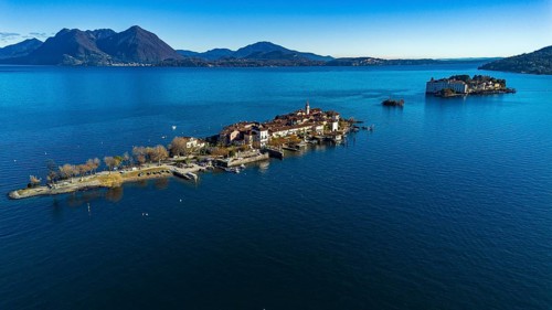 Aerial view of the Borromee islands on Lake Maggiore