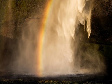 Rainbow at Seljalandsfoss waterfall, South Iceland, Iceland, Europe