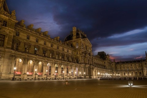 PARIS, FRANCE, MAY 13, 2022, The famous Parisian Louvre Palace at dawn, France, Europe
