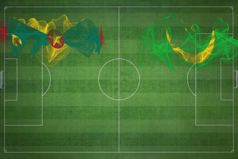 Grenada vs Mauritania Soccer Match, national colors, national flags, soccer field, football game,