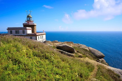 Finisterre lighthouse Fisterra at the end of Saint James way in Galicia Spain