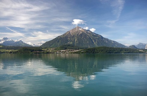 The Niesen is reflected in Lake Thun, Switzerland Thun, Switzerland, Europe