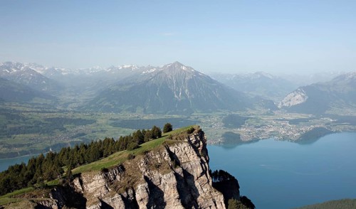 Panorama of Lake Thun and the Bernese Alps, Lookount Niederhorn, Switzerland Switzerland