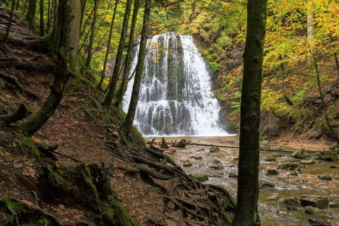 The Hachelbach stream in Josefstal forms this scenic waterfall, landscape