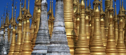 Some of the 1054 pagodas of the In-Dein Pagoda Forest on Inle Lake