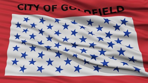 Closeup of Goldfield City Flag, Waving in the Wind, Colorado State, United States of America