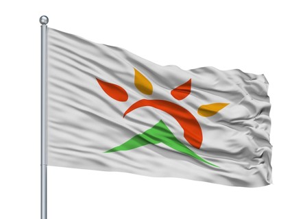 Asago City Flag On Flagpole, Country Japan, Hyogo Prefecture, Isolated On White Background