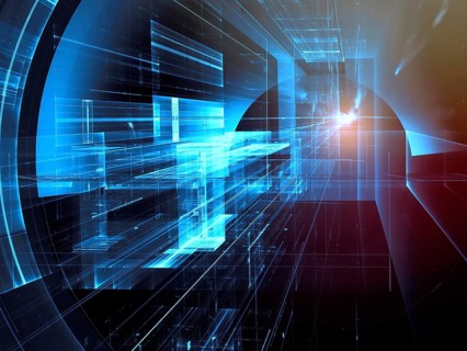 Blue technology portal or tunnel - abstract computer generated 3d illustration. Information