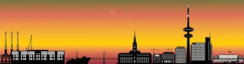 Illustration of hamburg city skyline in germany with the industry, harbor with ship and boat and