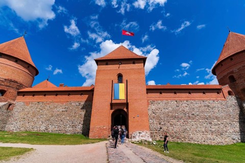 Trakai Island Castle on Lake Galve in Trakai, Lithuania, Europe
