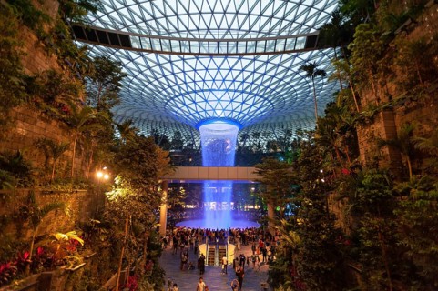 28.04.2019, Singapore, Republic of Singapore, Asia, View of the new Jewel Terminal with waterfall
