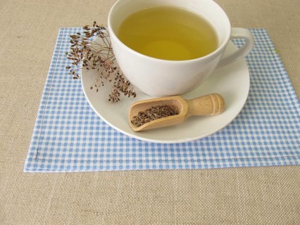 A cup of dill tea made from dill seeds, tea made from dill seeds