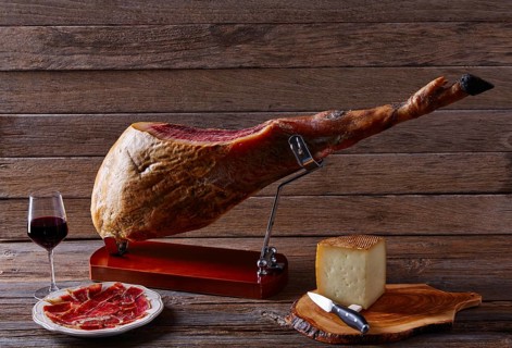Iberian ham pata negra from Spain manchego cheese and red wine