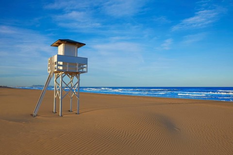 Gandia beach in Valencia of Mediterranean Spain baywatch tower