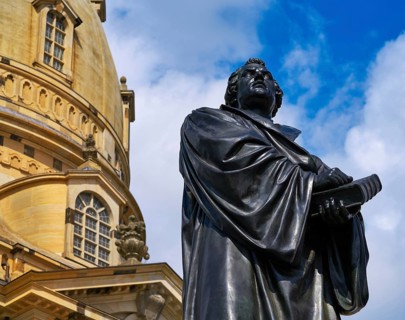 Martin Luther memorial statue near Frauenkirche in Dresden Germany