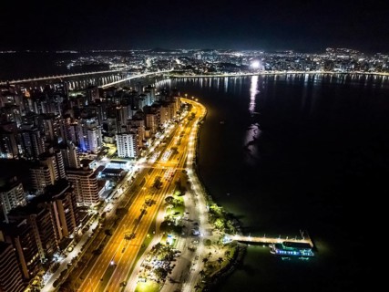 Florianopolis in Santa Catarina. Night aerial image