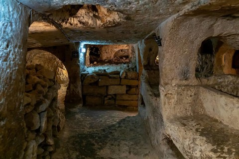Rabat, Malta, 22 December, 2023: detail view of the catacombs of St. Paul in the historic city