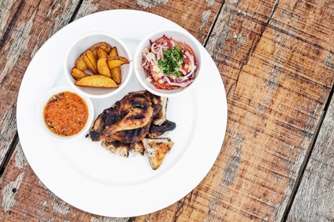 Piri piri portuguese roast chicken with african jindungo spicy sauce meal