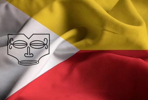 Closeup of Ruffled Marquesas Islands Flag, Marquesas Islands Flag Blowing in Wind