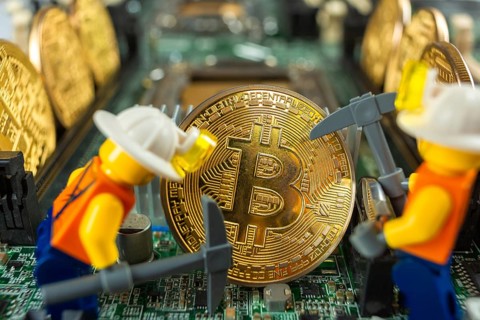 Asic farm mining for shiny golden bitcoin cryptocurrency