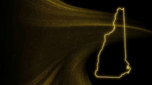 Map of New Hampshire, Gold glitter map on dark background