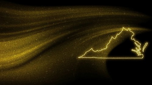 Map of Virginia, Gold glitter map on dark background