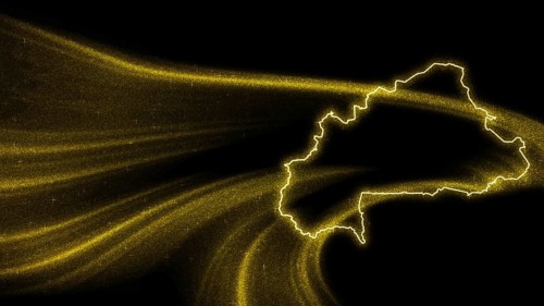 Map of Burkina Faso, Gold glitter map on dark background