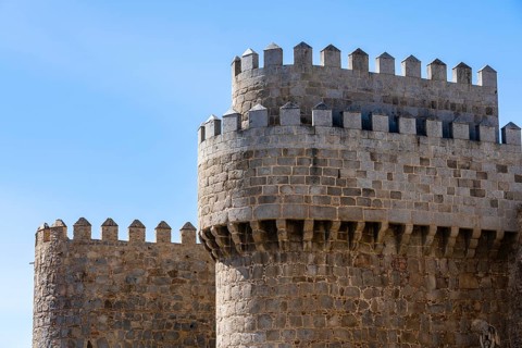 The Roman Walls of Avila a sunny summer day. Spain
