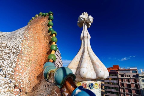 Dragon roof of Casa Batlló Terrace in Barcelona, Spain, Europe