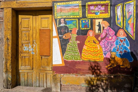 Reproduction of the meninas in the street, Nájera, La Rioja, Spain, Europe