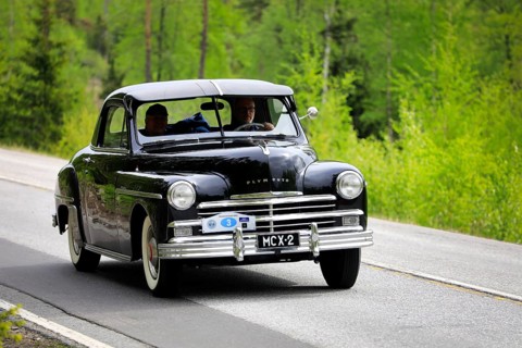 1949 Plymouth P-17 Deluxe Business Coupe on Ascension Day vintage car rally by AHS ry, road 104,