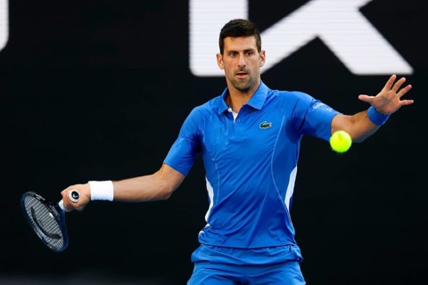 MELBOURNE, AUSTRALIA, JANUARY 11: Novak Djokovic of Serbia plays Stefanos Tsitsipas of Greece