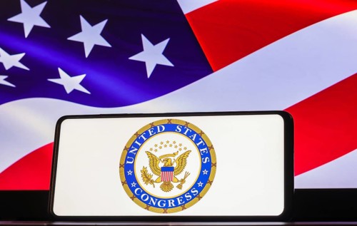 In this photo illustration the United States Congress logo seen displayed on a smartphone screen,
